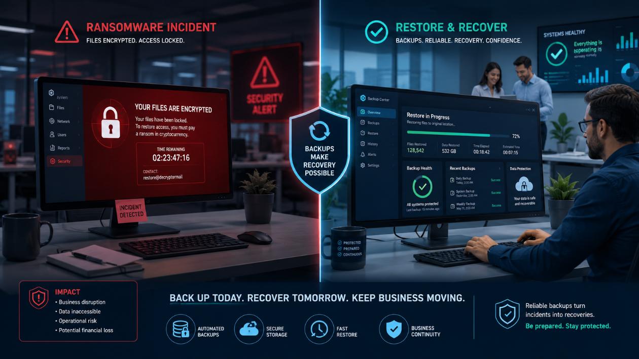 Tested backups enable a calm restore after ransomware