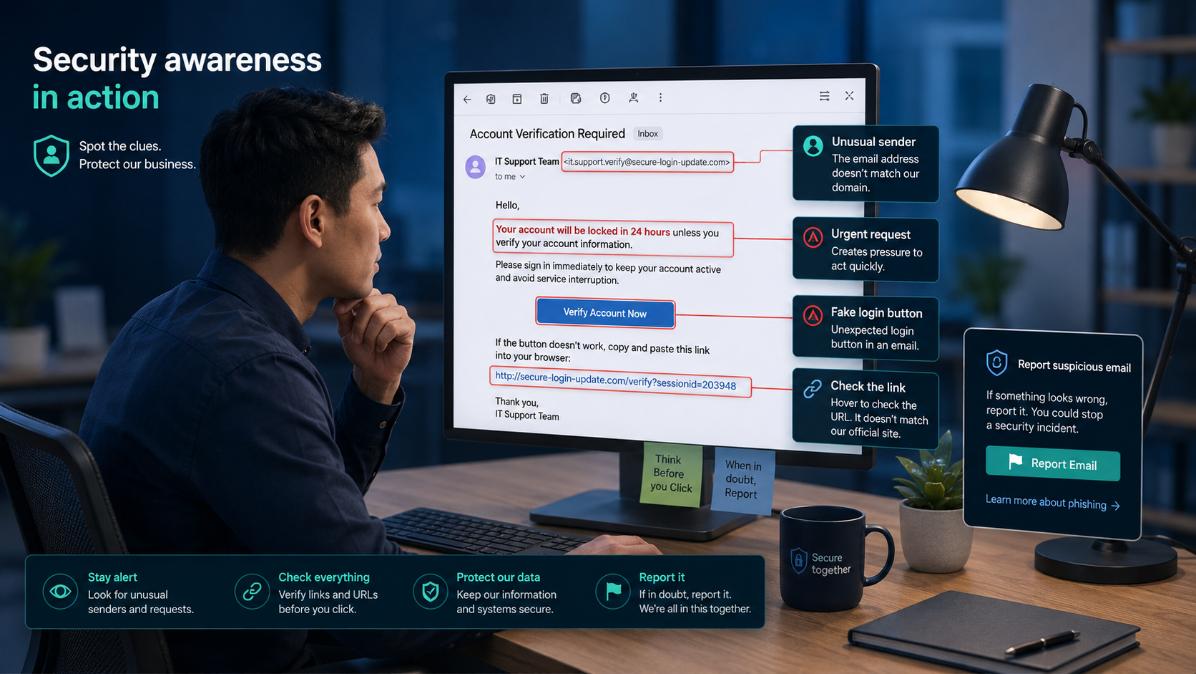 Employee spotting a phishing email